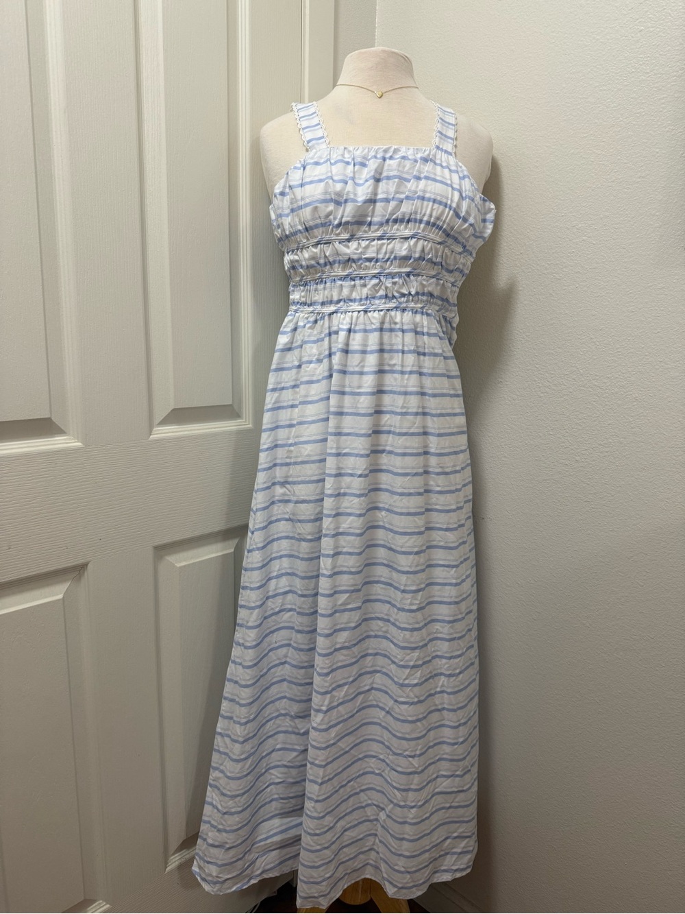 Altar'd State Blue & White Striped Smocked Maxi Dress